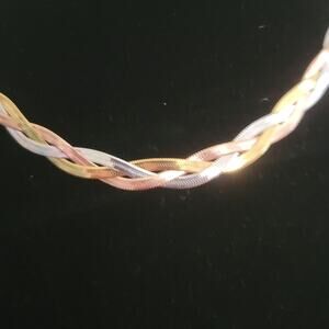 Stainless steel 3 color gold, rose gold, & silver braided necklace bracelet set